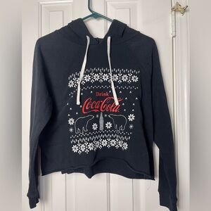Coca-Cola Women's Black and White Polar Bear Christmas Cropped Hoodie